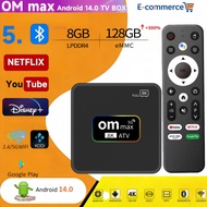 OM MAX Smart Voice TV Box Android 14.0 latest unlock full channel + movies 5G WIFI + Bluetooth 5.0 Y