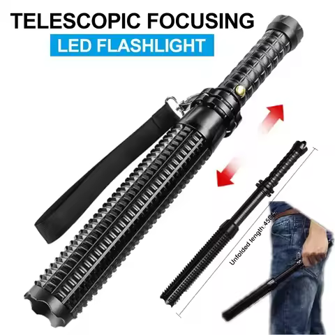 Baseball Bat LED Flashlight AluminumAlloy Focusable Zoomable Super Bright Self Defense Mace Light Ta