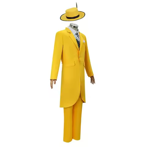 Moive The Mask Stanley Costume Yellow Suits Uniform Coat Shirt & Props Men Grotesque Cosplay Outfits