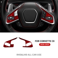 Airspeed สติกเกอร์ปุ่มกดพวงมาลัยรถฝาครอบคาร์บอนไฟเบอร์สำหรับ Corvette C8 20-23ปุ่มกดพวงมาลัยรถเฟรมล้