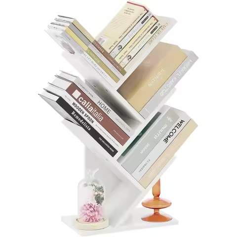 4 Tier Tree Bookshelf, Small Bookcase, Free Standing Tree Bookcase, Bookshelf for Bedroom, Book Shel