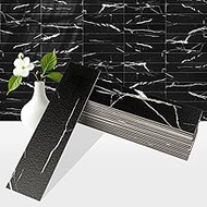 80-Piece Black Marquina Peel and Stick Backsplash Tile, 2"x 8" PVC Subway Tiles, Stick on Backsplash