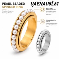 UAENAU5L61 Spinner Ring, Stainless Steel Size 5-9 Stackable Ring, Elegant 6mm Width Imitation Pearl 