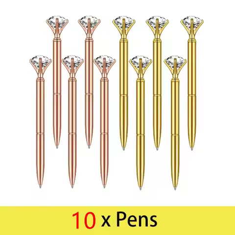 10PCS Big Diamond Pen Diamond Ballpoint Pen Black Ink Shiny Pen Crystal Metal Pens Top Diamond Pens