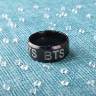 Cincin Tulisan BTS / Cincin KPOP Idol BTS Biru Hitam Rainbow Stainless Steel Keren Fashionable / Eng