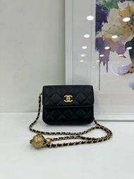 👜Chanel 22B Black Mini Wallet on Chain WOC with gold ball Micro-chip of 2022 香奈兒 小廢包 22B黑色金球mini woc