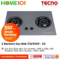 Tecno Glass Cooker Hob 2 Burners T22TGSV - Ceran Grey - LPG/PUB - FREE INSTALLATION
