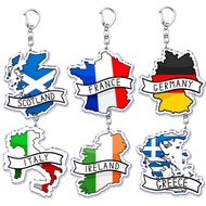 Acrylic mica keychain shaped like national maps of French countries Germany Italy Scotland Ireland, 