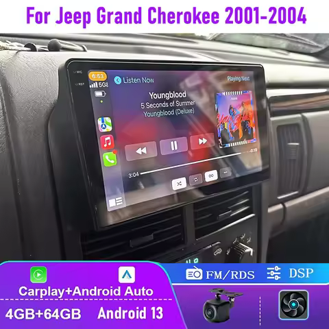 9" 4+64GB For Jeep Grand Cherokee 2001-2004 Car Radio Double DIN Wireless Carplay Android 15 Auto He