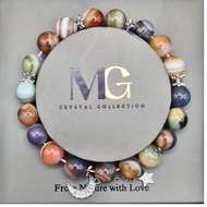 Botswana Agate with Moon & Stars Charm | Vintage Crystal Bracelet