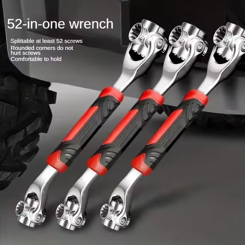 52-in-1 Universal Wrench Set 8-19mm Non-Slip Grip Rotating Head Spanner, Abrasion Resistant, Multi-F