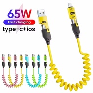 65W Quick Charger Spring USB Cable 4 in 1 Spring Data Cable 6A USB Type C Spring Telescopic Wire for