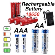 (11.11 SALE) AA AAA Rechargeable Battery 18650 Lithium Ion Ni-MH USB Chargeable Batteries Charger Re