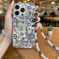 Retro Evil Eyes Heart Chain Pearl Case For Realme 15 14 Pro Plus C73 12 13 11 C33 C21 C20 C11 2021 C
