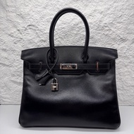 Hermes/愛馬仕 Birkin30 手提包 Box皮 block H 黑銀