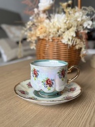 （特價微瑕）日本製昭和貝殼釉花卉咖啡杯 茶杯 陶瓷 瓷器 古董