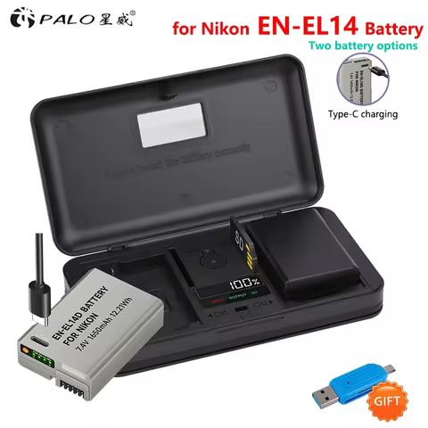 EN-EL14 USB Type C EN-EL14a EN EL14 Battery + Battery Charger Case for Nikon D3100 D3200 D3300 D3400