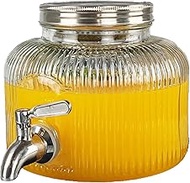 Mapeoes 2.5L/85oz Small Glass Beverage Drink Dispenser for Fridge with Metal Spigot,Mini Juice Jar w