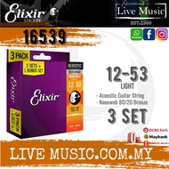 Elixir 16539 Nanoweb Coated 80/20 Bronze Acoustic Guitar String - 3 Pack (12-53)