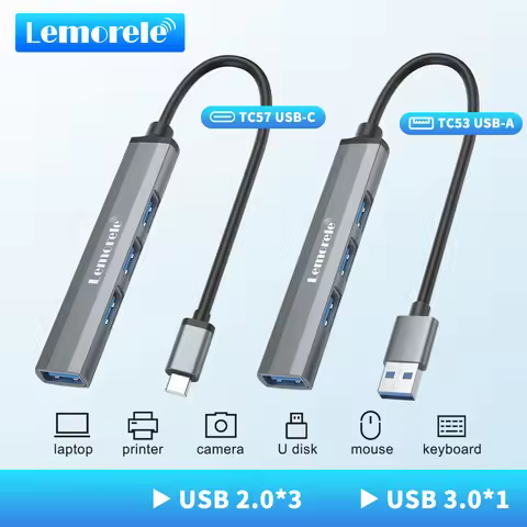 Lemorele USB Hub Type C Hub USB3.0 OTG 4 Port USB C/A HUB Multi Splitter Adapter Laptop Accessories 