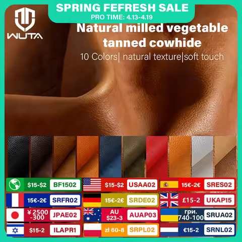 WUTA 1/3/5 sq.ft Vintage Natural Milled Vegetable Tanned Leather MBox Genuine Cowhide Skin Fabric DI