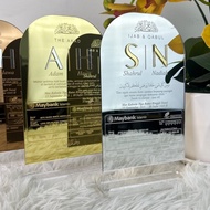 STANDEE PLAT HANTARAN MAS KAHWIN CEK IJAB QABUL- 3D initial Name : Kayu & Acrylic Gold Silver Rosego