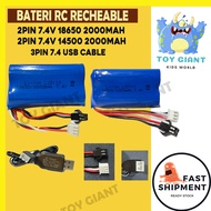 Bateri Kereta Control 2Pin 7.4v18650 2000mah 2Pin 7.4v14500 2000mah 3Pin Usb Charger Remote Control 