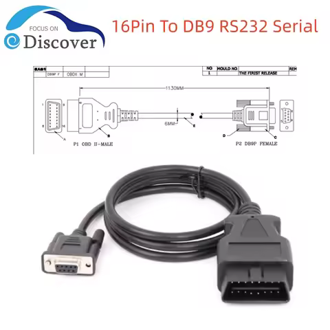 Newest OBD 16Pin To DB9 RS232 Serial Port Extension Line Male 16 Pin DB 9pin Obd2 Connector 9 Pin Fe