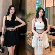 PD Rose45 49 Black Crop Top Set Yellow Pattern Strap + Short Pleated Skirt PD.shop Shop
