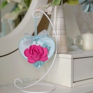 Hanging heart with 3D rose on metal stand Wedding floral table decor Mother gift