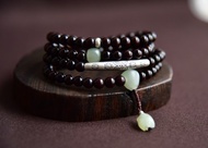 【鳴夏】天然印度小葉紫檀滿金星108顆和田玉配飾佛珠念珠手鏈