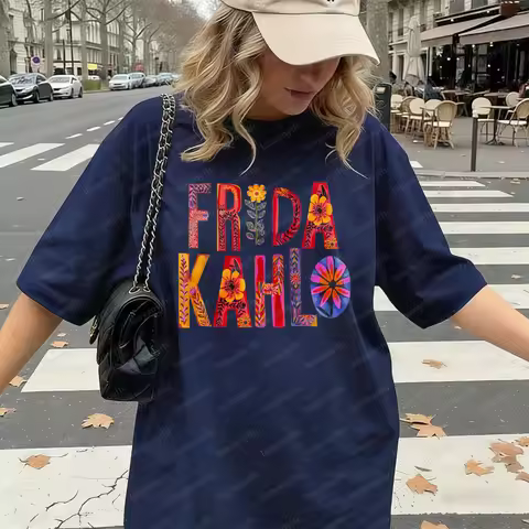 Trendy Frida Kahlo Floral Art Design Women's Cotton T-Shirt Mexicans Tees Casual Summer Fashion Grap