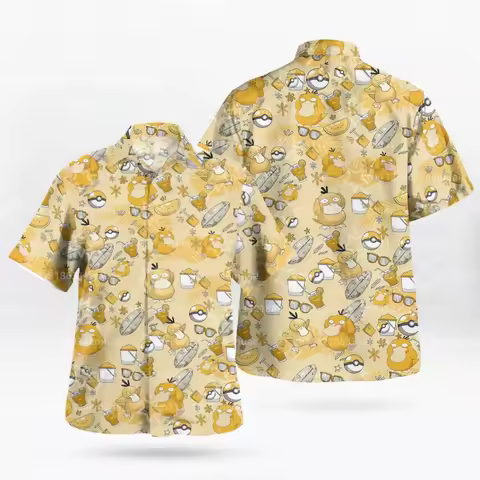 2026 SUMMER Psyduck Summer Mood Hawaiian Shirt BANDAI Fans Gift Summer Sports Leisure Men's T-Shirt 