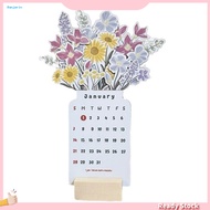 HOT Home and Office Desk Calendar Creative Design Desk Calendar 2024 Bloomy Flower Desk Calendar with Wooden Base Monthly Desktop Calendar for Home and Office Decoration