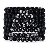 Vnox Fashion Name Black Carnelian Stone Men Beaded Bracelet Chain DIY Personalized Initials 1-8 Lett