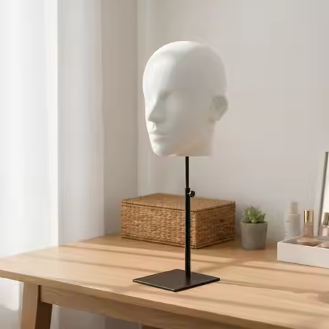 Bald Mannequin Head Form PVC EVA Material with Square Base for Wig Styling Salon Cosmetology School