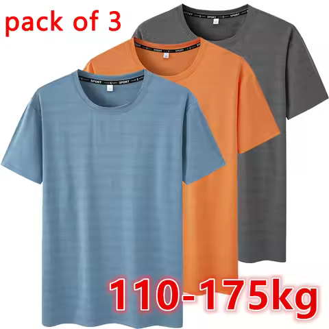 Pack of 3 Summer Sport T-shirt for Men Plus Size 6XL/7XL Quick Dry Tee Oversized Round Neck Short Sl