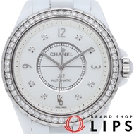 Pre-owned Chanel J12 watch, 38mm, diamond bezel, 8 diamonds, J12 H3111, warranty card, white ceramic