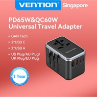 Vention 65W GaN Global Universal Travel Adapter International Charger AC + USB 2 in 1 Fast Charging 