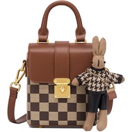 RTGGSELRhomboidPatternedBucketBagCrossbodyShoulderBagsforWomenCylinderPurseSatchelHandbagswithBunnyD