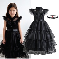 ZZOOI Wednesday Girl Costume Black Gothic Style Ruffle Dress Halloween Carnival Princess Clothes Kid
