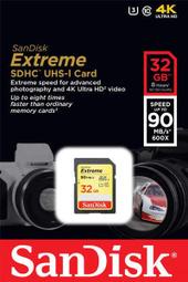 SanDisk 32GB 32G SDHC SD 90MBs Extreme U3 HD Class10 記憶卡