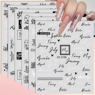 3/6/12 Sheets 3D Black White Words Letter Nail Stickers Abstract Face Line Art Self Adhesive Minimal