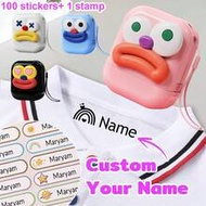 1 Stamp + 100 Stickers Custom Name Stamp,Name Stamp For Clothing Kids Waterproof,Personalized Cartoo