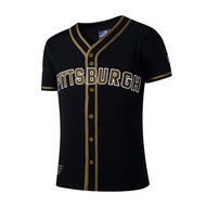 Fanatics MLB Pirates Pirates Retro Baseball Jersey Men's Pirates Black Gold Color Matching Breasted 