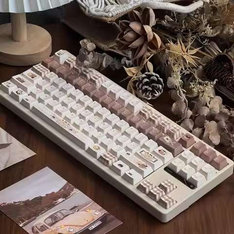 Mocha Bear Keycaps Cherry Profile Coffee Color and Beige White Hand-painted Keycap PBT Custom Cute M