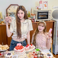 RIKA Dumpling Girl Two-Layer Lace Waist Lotus Collar Shirt