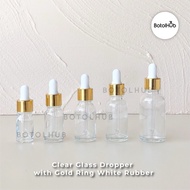 5ml /10ml / 15ml / 20ml /30ml Clear Glass Dropper with Gold Ring Essential Oil Bottle / Botol Kosmet