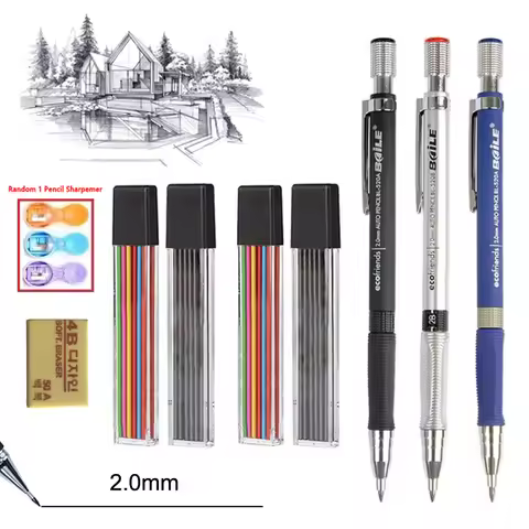 Mechanical Pencil Set 2mm Carpenter Drafting HB Pencil Pen 2.0 mm For Drawing Writing Sketching Kawa