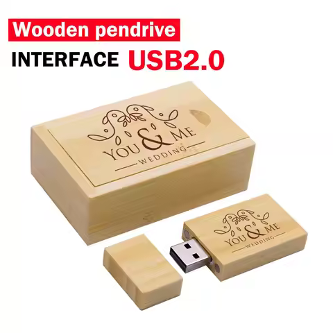 Free Logo Wooden + Box USB 2.0 Flash Drive 128GB Pen Drive Creative Business Gift U Disk 64GB with B
